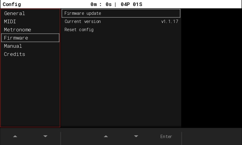Config/Firmware screen